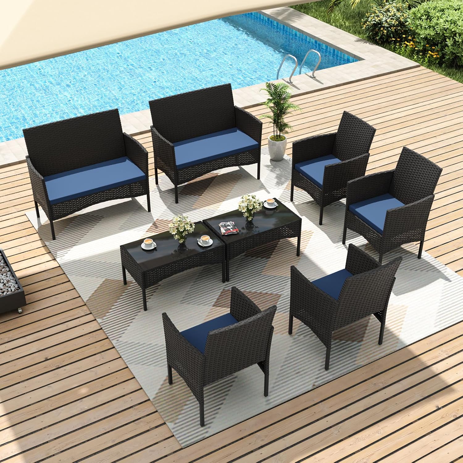 Outdoor Furniture Loveseat - 8 Buah Set Furnitur Teras, Furnitur