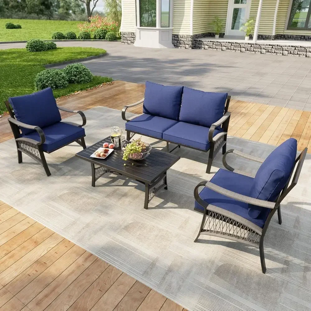Outdoor Furniture Loveseat - Set Furnitur Teras Luar Ruangan 4-Potong