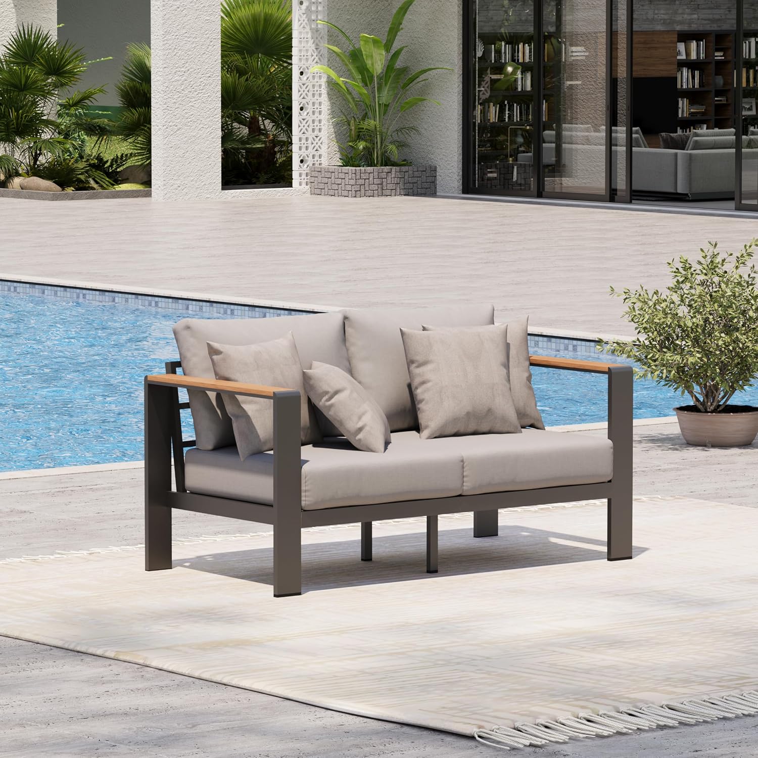 Outdoor Furniture Loveseat - Sofa Loveseat Aluminium untuk Luar Ruangan,