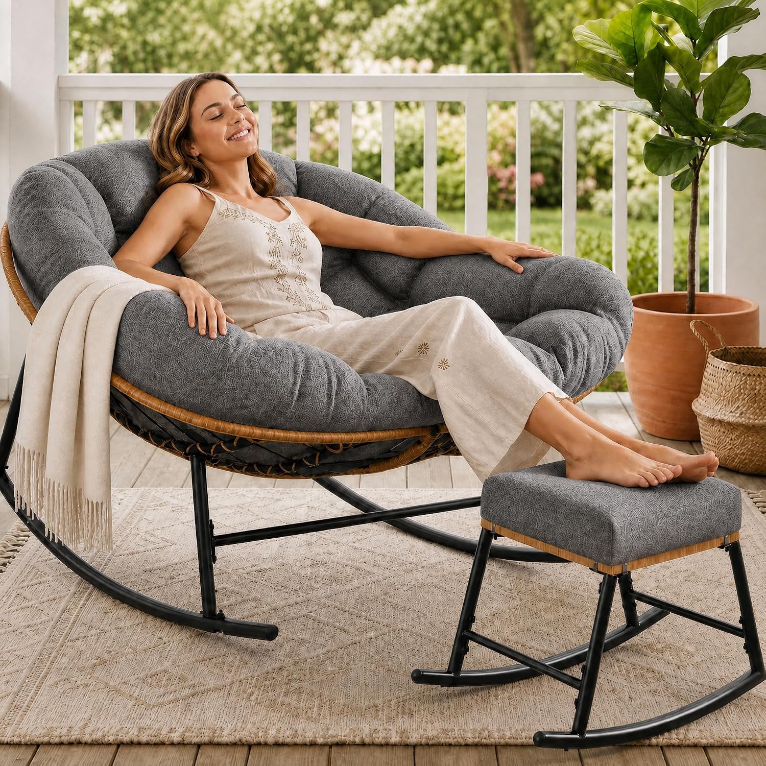 Outdoor Furniture No Cushions - Kursi Goyang Papasan Ukuran Besar &