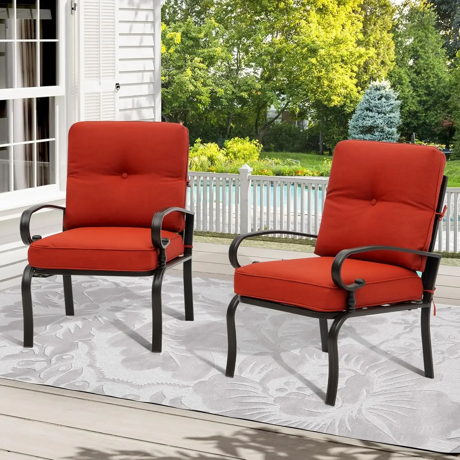 Outdoor Furniture Dining Set - Kursi Bistro Logam Merah untuk Luar