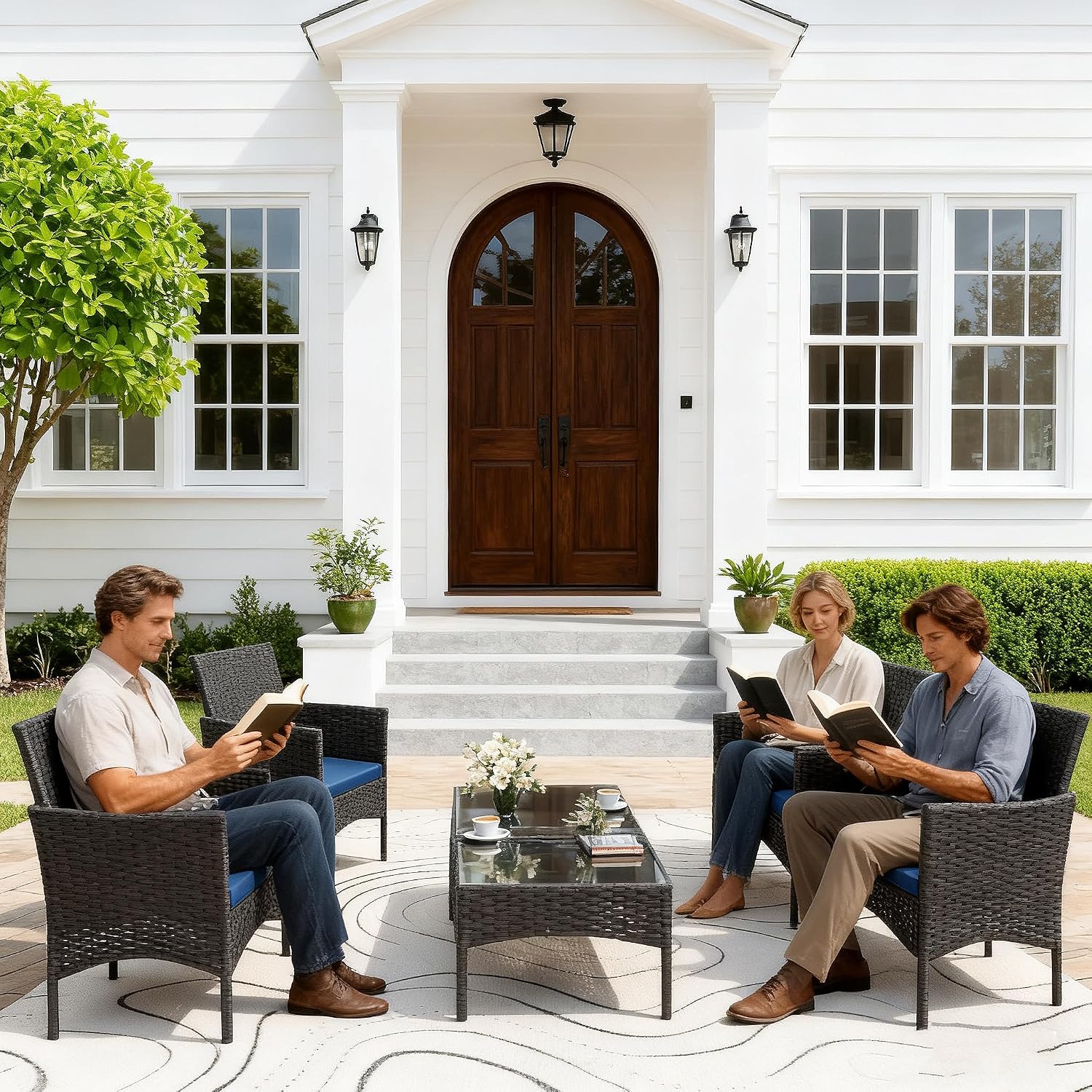 8 Buah Set Furnitur Teras, Fur - Outdoor Furniture Loveseat ulasan dan harga