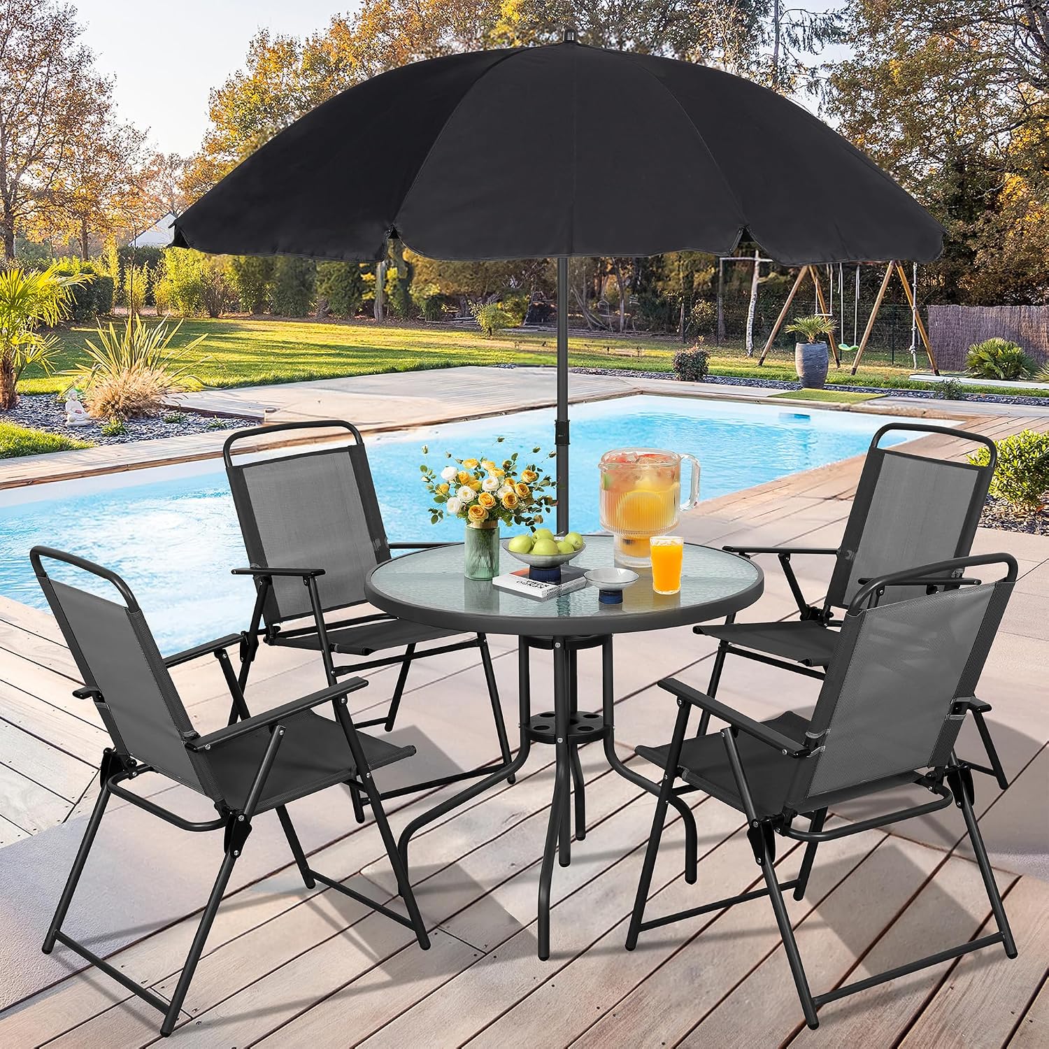 Set Meja Makan Teras Logam, Ku - Outdoor Furniture Dining Set ulasan dan harga