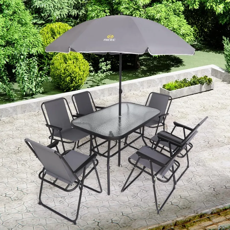 8 Pcs Set Meja Makan Teras, Se - Outdoor Furniture Dining Set ulasan dan harga