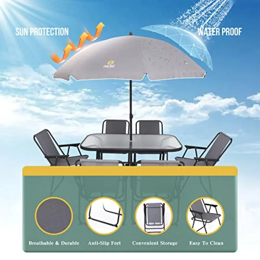 8 Pcs Set Meja Makan Teras, Se - Outdoor Furniture Dining Set ulasan dan harga