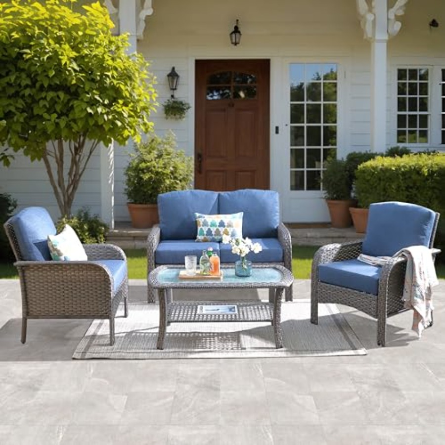 Set Furnitur Teras 4-Potong, S - Outdoor Furniture Loveseat ulasan dan harga