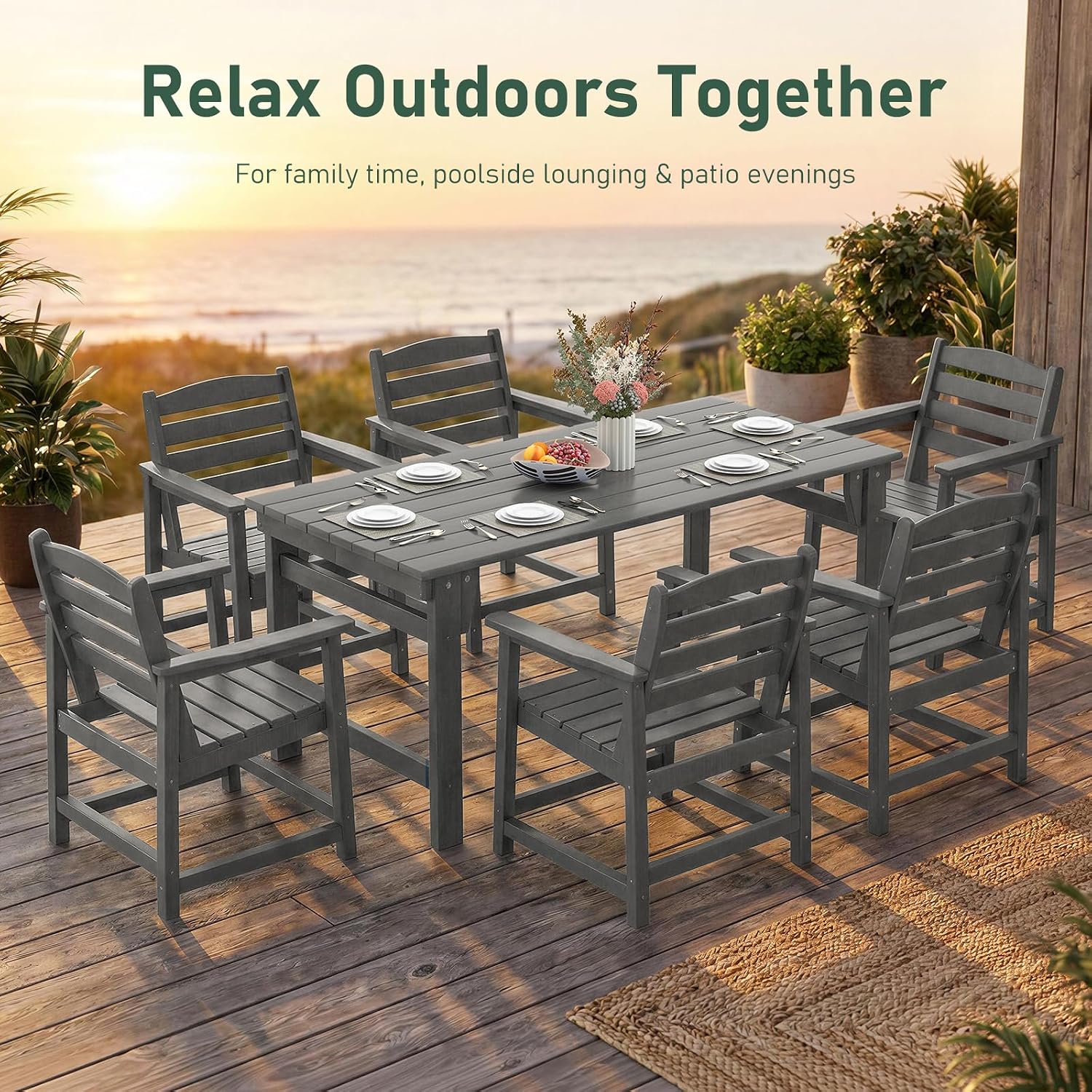 Set Meja Makan Luar Ruangan 7- - Outdoor Furniture Dining Set ulasan dan harga